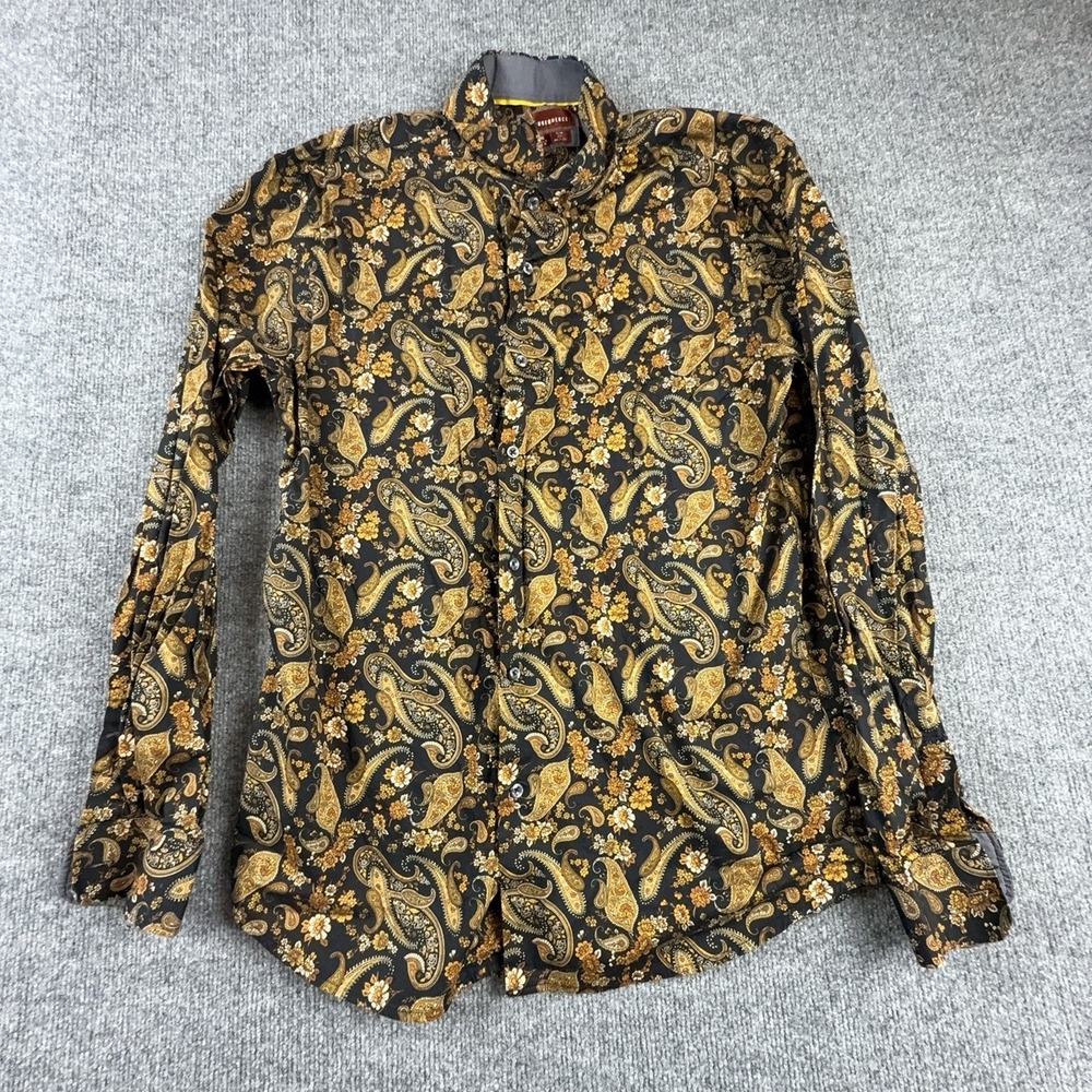 Consequence Shirt Mens XL Black Paisley Long Sleeve Button Up Slim Fit Stretch